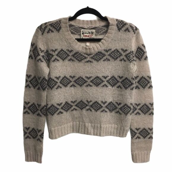 ARITZIA Tna Crew Neck Long Sleeve Wool Sweater Design Brown Tan XXS - Picture 1 of 5